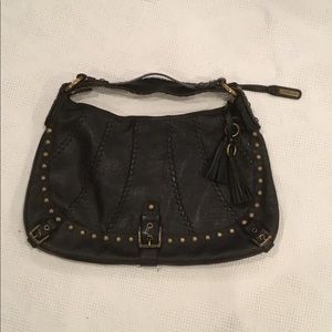 Isabella Fiore Black Shoulder Bag with Gold Accents